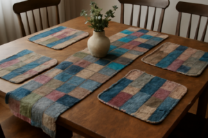 fabric scrap project, DIY table runner, textile waste upcycling, eco-friendly home decor