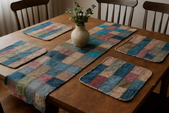 fabric scrap project, DIY table runner, textile waste upcycling, eco-friendly home decor