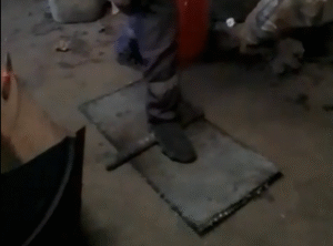 using roller to flatten the melted plastics